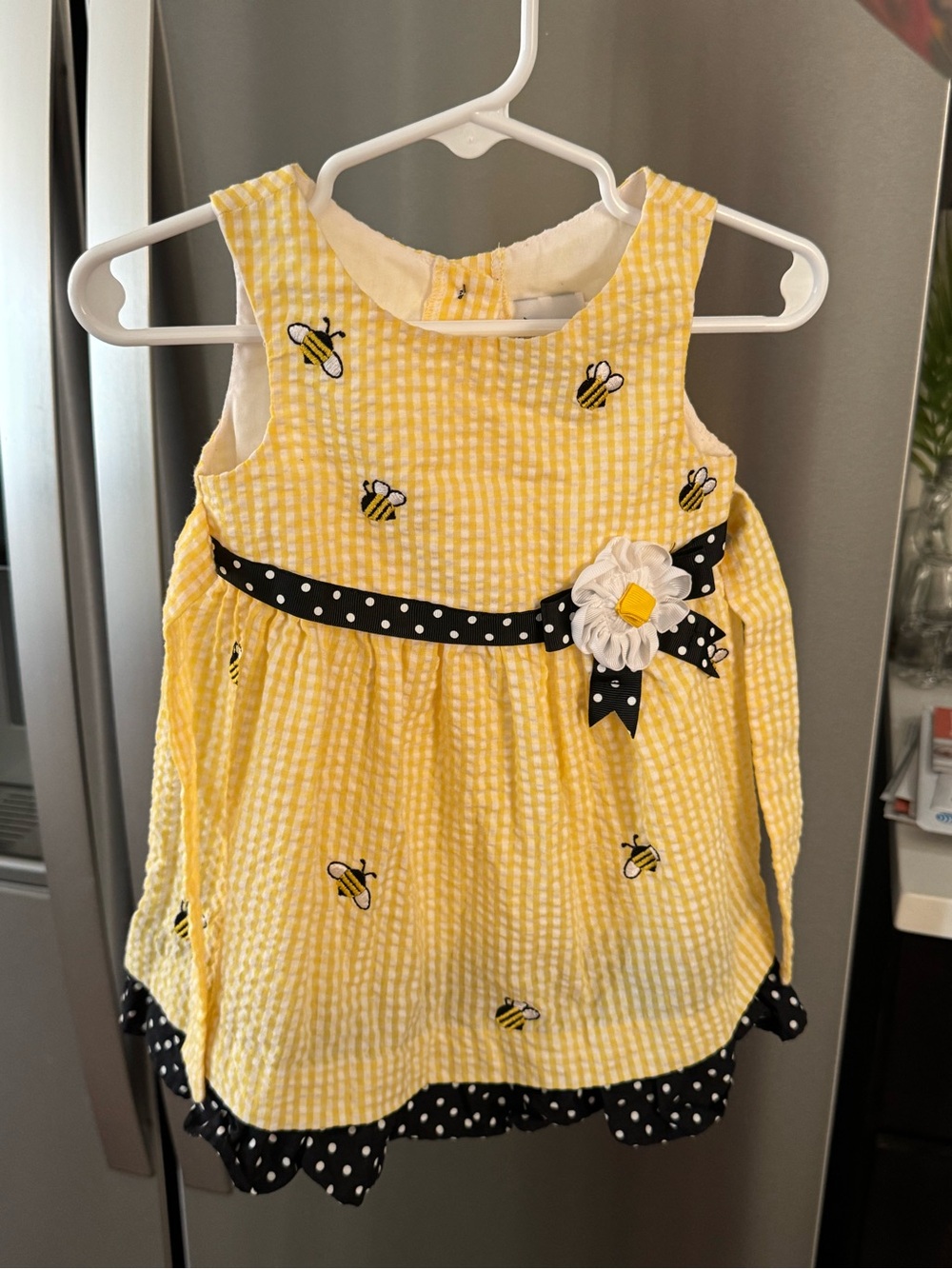 Counting Daisies Yellow Gingham Bumble Bee Dress – 12M